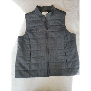 Talbots Petite Puffer Vest Charcoal Gray Zip Front Stand Collar Wool Blend Sz 10